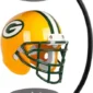 A yellow and green football helmet with a white stripe is suspended between two black magnetic stands.