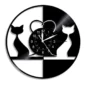 Round vinyl record wall clock with silhouettes of two cats and a heart in the center. Black and white design.