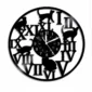 Wall clock with Roman numerals, featuring silhouettes of cats in various poses around the frame.