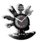 Wall clock with a music theme, featuring guitar and piano silhouettes around the clock face, and red and white hands.
