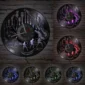 A series of wall clocks with LED lighting, featuring a rock band silhouette theme, displayed in different colors on a brick wall background.