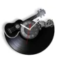 Wall clock designed as a vinyl record with a guitar and musical notes.