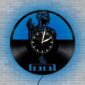 The Skeletal Brain Wall Clock is crafted from a vinyl record, showcasing an artistic design of a human figure with the word "fool" at the bottom, set against a blue brick wall background.