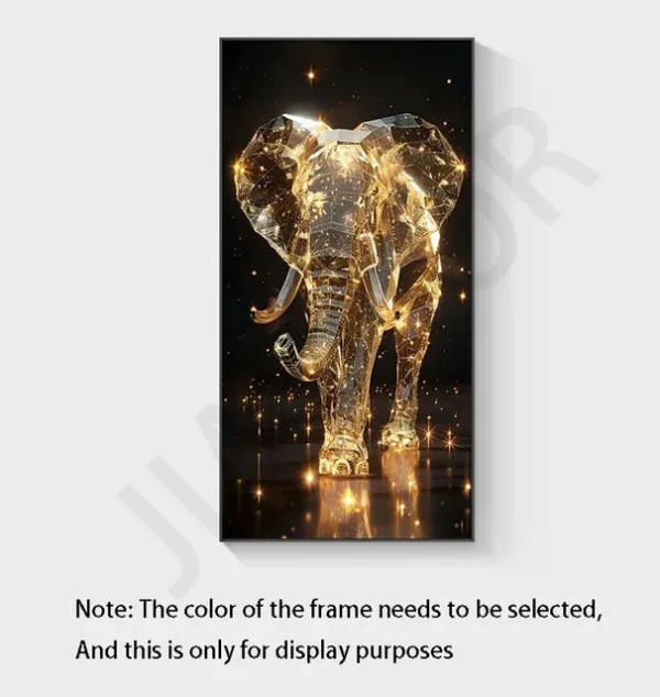 New Modern Light Luxury Living Room Decoration Painting Lamp, Elephant Hanging Painting High-end Wall Lamp With Remote Control – D 9 A digital art piece depicting a golden, glittering elephant on a black background with star-like sparkles.