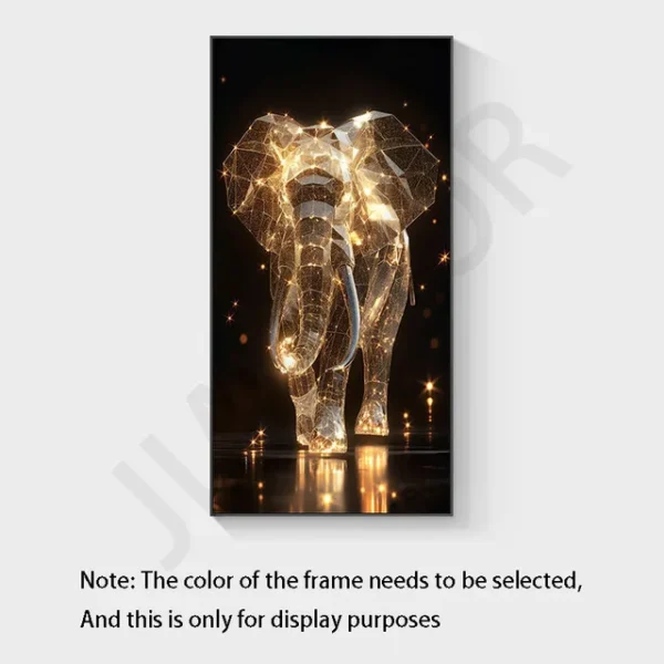 New Modern Light Luxury Living Room Decoration Painting Lamp, Elephant Hanging Painting High-end Wall Lamp With Remote Control – A 6 A digital art piece featuring a glowing elephant made of interconnected golden lights on a dark background.