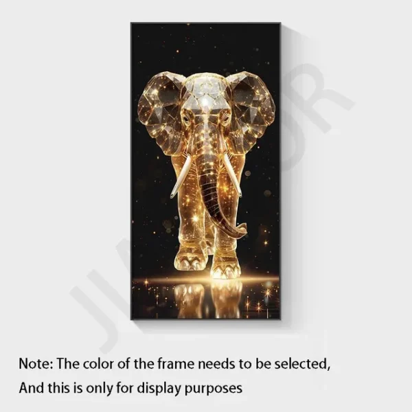 New Modern Light Luxury Living Room Decoration Painting Lamp, Elephant Hanging Painting High-end Wall Lamp With Remote Control – F 11 Geometric elephant art with gold tones on a black background, framed. Text notes the frame color needs selection and it's for display purposes.