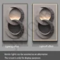 Two wall panels with circular designs. Left panel shows a lighting effect, right panel shows the same design with the light off.