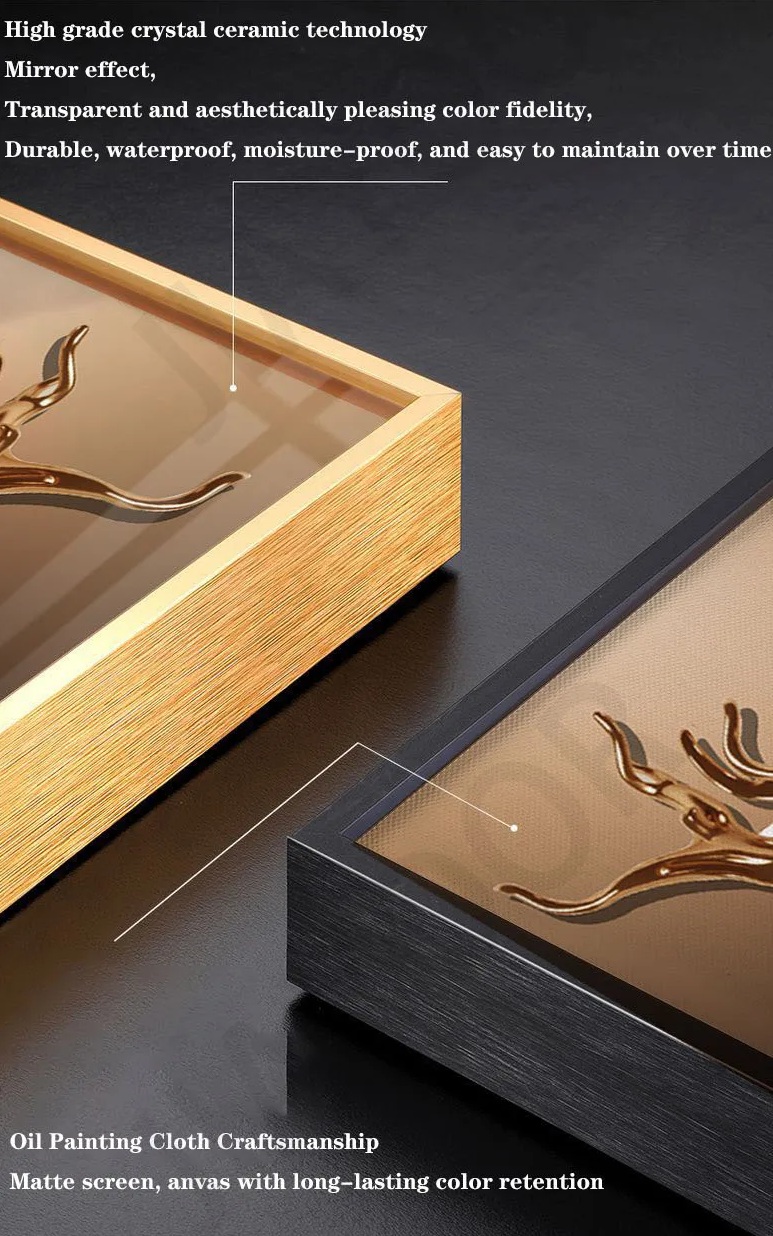 A close-up of two framed artworks, featuring detailed craftsmanship, one with a wooden frame and the other with a black frame, showcasing high-quality materials.