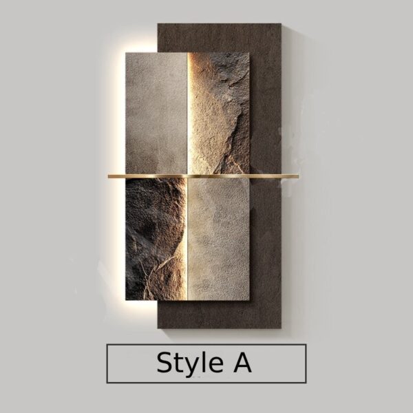 Modern LED Crystal Porcelain Luxury Wall Lamp For Indoor Living Room Corridor Hallway Kitchen Home Decoration Create Mural Light – A 7 Abstract wall art labeled "Style A" featuring textured panels with a central dividing line and subtle lighting effects.